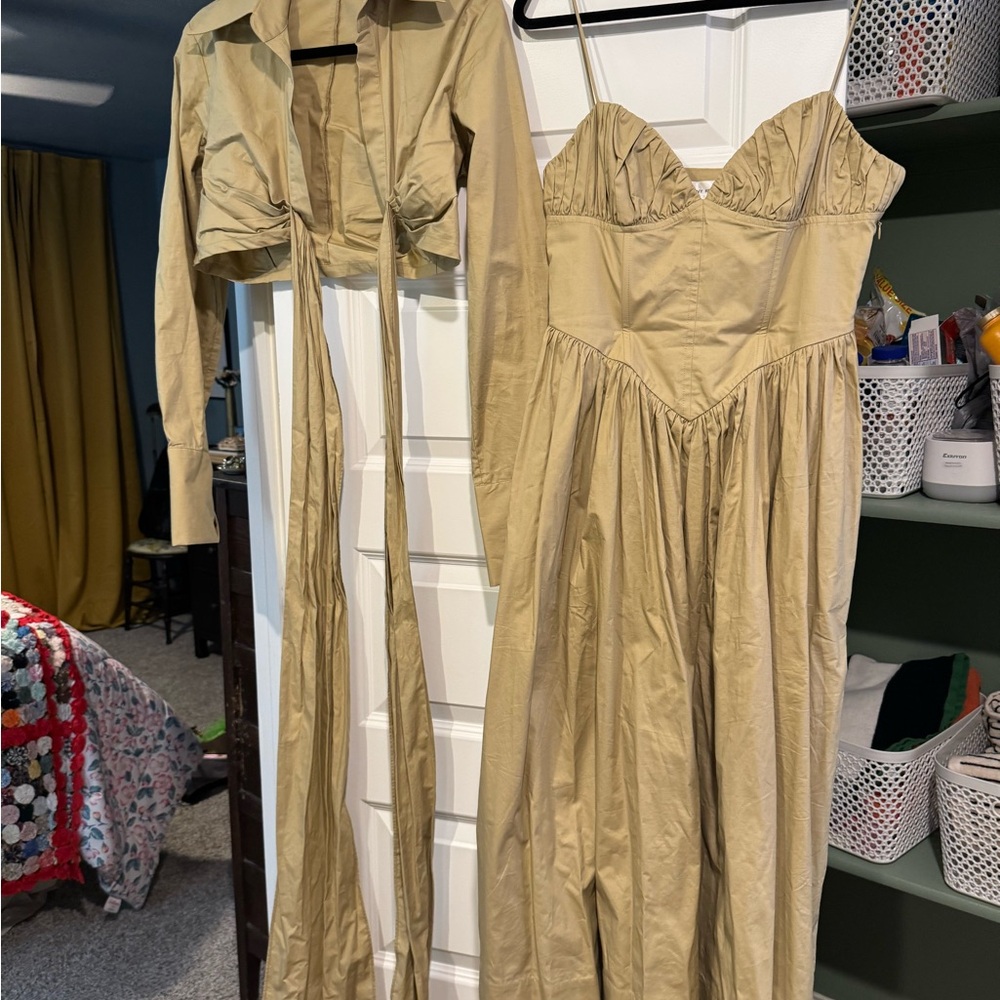 Ronny Kobo Collection Tan Sundress Sleeveless Spaghetti Strap Sweetheart
